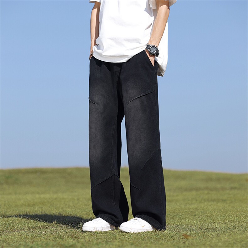 牛仔裤男春夏新款港风宽松水洗牛仔阔腿裤H90-P55图片