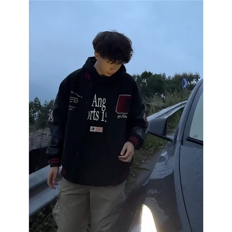 【现货足】DW630-P70 春秋拼接撞色棒球服外套男女美式宽松夹克图片