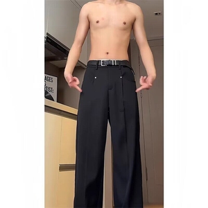 黑色铆钉直筒西裤男款春秋季高级感垂坠感微喇裤子修身显瘦西装裤图片