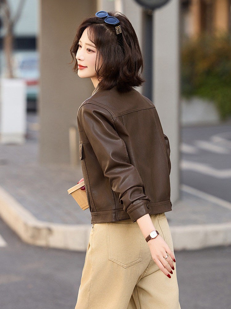多色百搭短款皮衣外套女2025春季新款设计感显瘦皮夹克机车服上衣,女装皮衣,臻衣坊