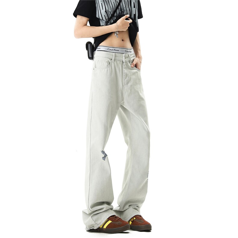 【现货】美式复古白色微喇破洞牛仔裤1XZ502-K849-P65控89,男装牛仔裤,星座502