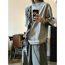 【有货】PX01CC-特P38格子拼接蝴蝶结短袖t恤男女，男装T恤，星座1007（原301D）