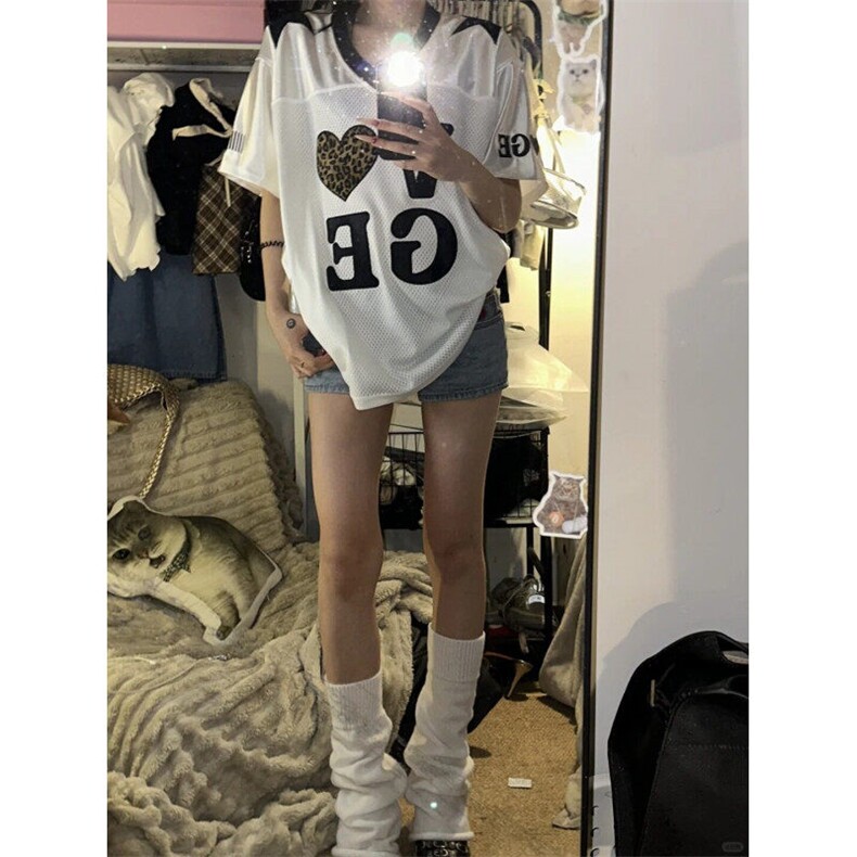 DX232LL-P37美式复古V领球衣短袖t恤高级感痞帅网眼半袖，男装T恤，星座1007（原301D）