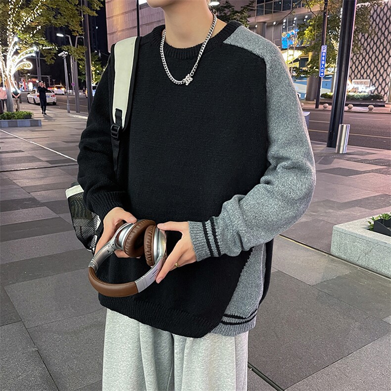 拼色美式休闲针织毛衣男秋冬潮牌高级感男士内搭打底衫上衣图片