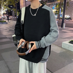 拼色美式休闲针织毛衣男秋冬潮牌高级感男士内搭打底衫上衣图片