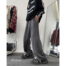 港风春季新款褶皱拼接休闲裤宽松直筒卫裤B315-K24028-p55控78，男装休闲裤，电商B315