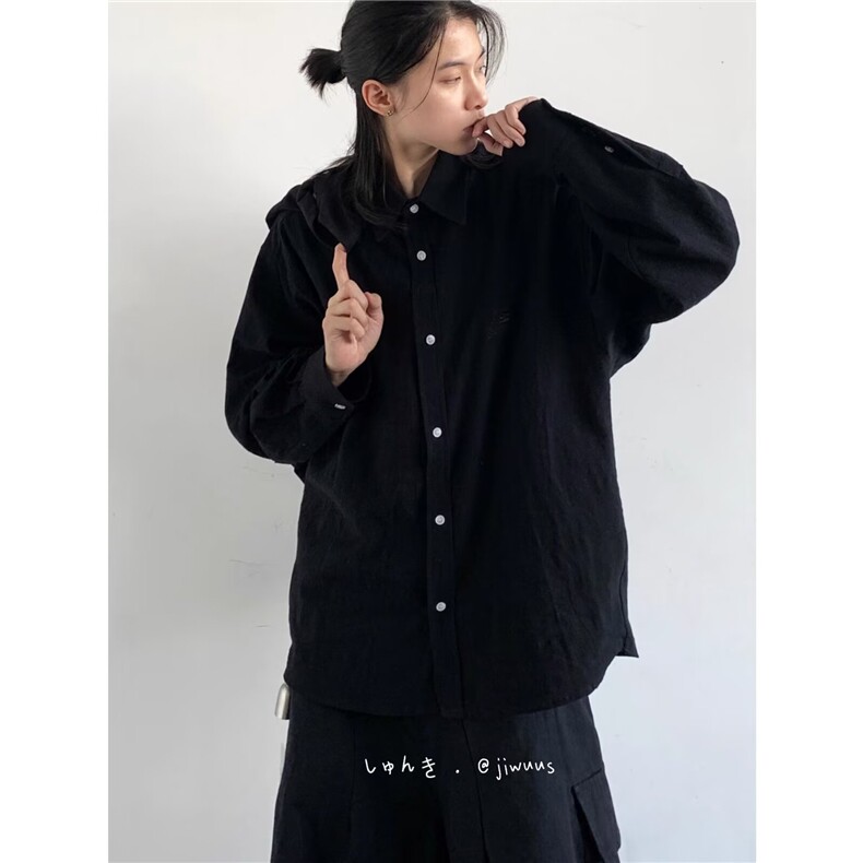 春秋新款日系复古中性风基础款衬衫纯色男女刺绣宽松休闲上衣外套,男装夹克,星座1210-1