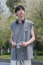 发泡颗粒印花140克米通网眼布大码坎肩体恤A436-1606特P2235，男装T恤，电商A436