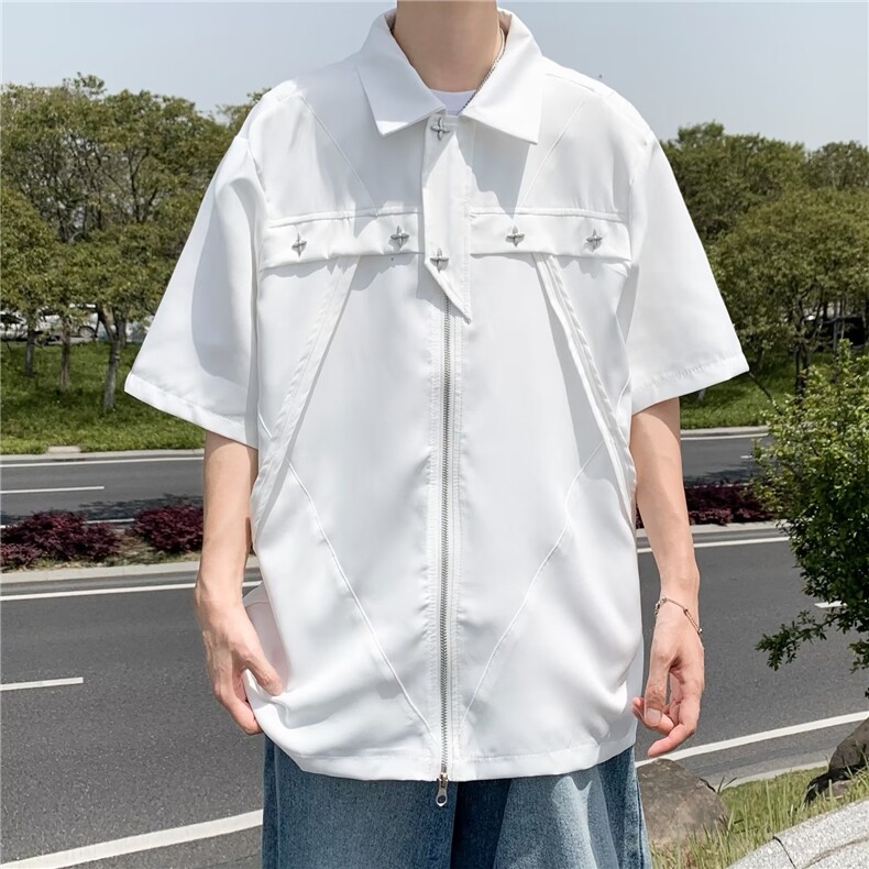 美式高街衬衫男韩版潮流短袖痞子是2023夏季新款ins外套CY323-P40,男装衬衫,星座412-3