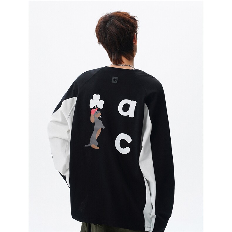 6XL-M美式潮牌印花长袖t恤男拼接撞色卫衣男上衣服CX3009-特P48,男装T恤,电商D206-1