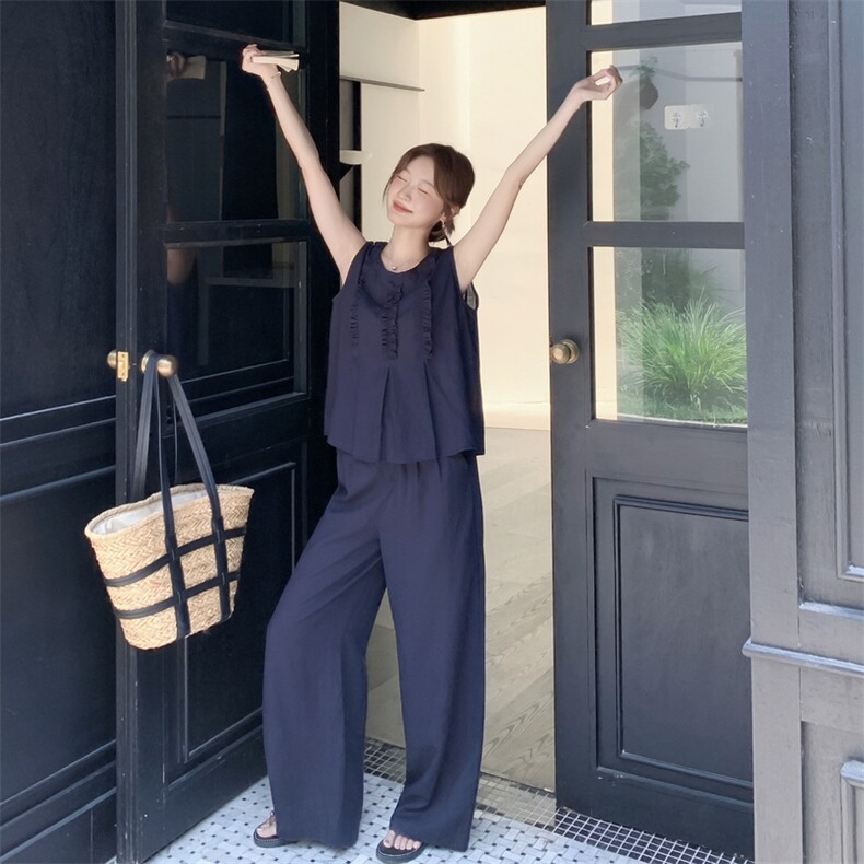 现货210-3273-P165-K218新款法式宽松马甲上衣配阔腿裤2025年夏季，女装套装/套裙，浙宝210（原浙宝191）