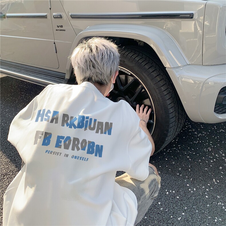 纯棉260g紧密赛络纺彩色字母t恤男生青少年宽松休闲美式t恤，男装T恤，星座715-4