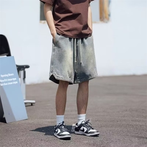 夏季高街潮牌牛仔短裤男款直筒宽松刺绣工装牛仔裤五分裤XD228图片
