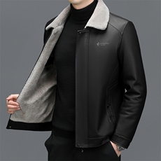 冬皮羽绒服男装御寒休闲加绒加厚宽松皮爸爸保暖夹克皮衣青年外套，男装皮衣，钱塘6003（原4033）