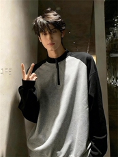 半拉链德绒撞色长袖t恤男春季新款休闲卫衣打底衫上衣LYT177-P35，男装T恤，星座1008