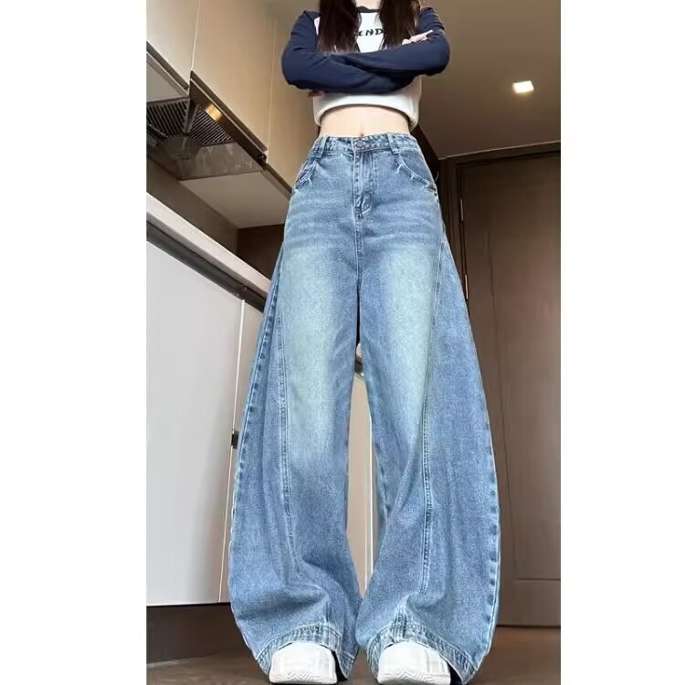 慵懒松弛感牛仔裤阔腿宽松弯刀裤子男女春秋款美式复古直筒工装裤,男装牛仔裤,星座506A