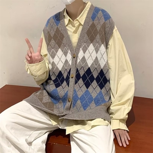 原宿秋季纯色马甲男百搭潮新款宽松型D337P42图片