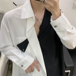 高级感黑白拼接设计垂感衬衫男个性秋季翻领衬衣WC609 P40图片