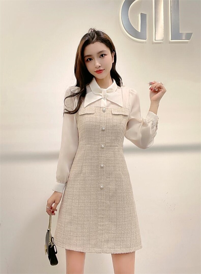 现货冬季连衣裙珍珠假两件，女装连衣裙，嘉利得