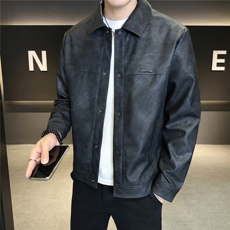 2025新款秋季皮衣外套男款翻领潮牌机车服皮夹克A313-PY839-P145,男装皮衣,电商A313