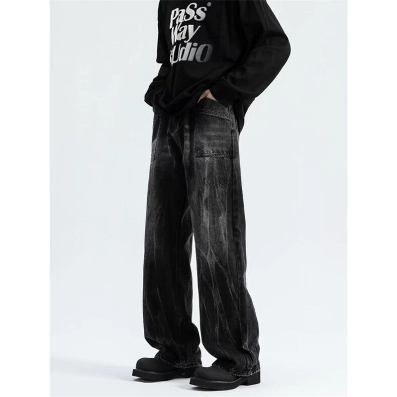 扎染闪电纹水洗做旧渐变工装直筒裤棉66.8%310A-4-NZ79-P55，男装牛仔裤，星座310A-4