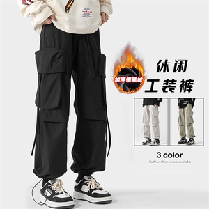 冬季宽松痞帅工装束脚裤男潮流阔腿拖地长裤K1212J加绒-特P42控78图片