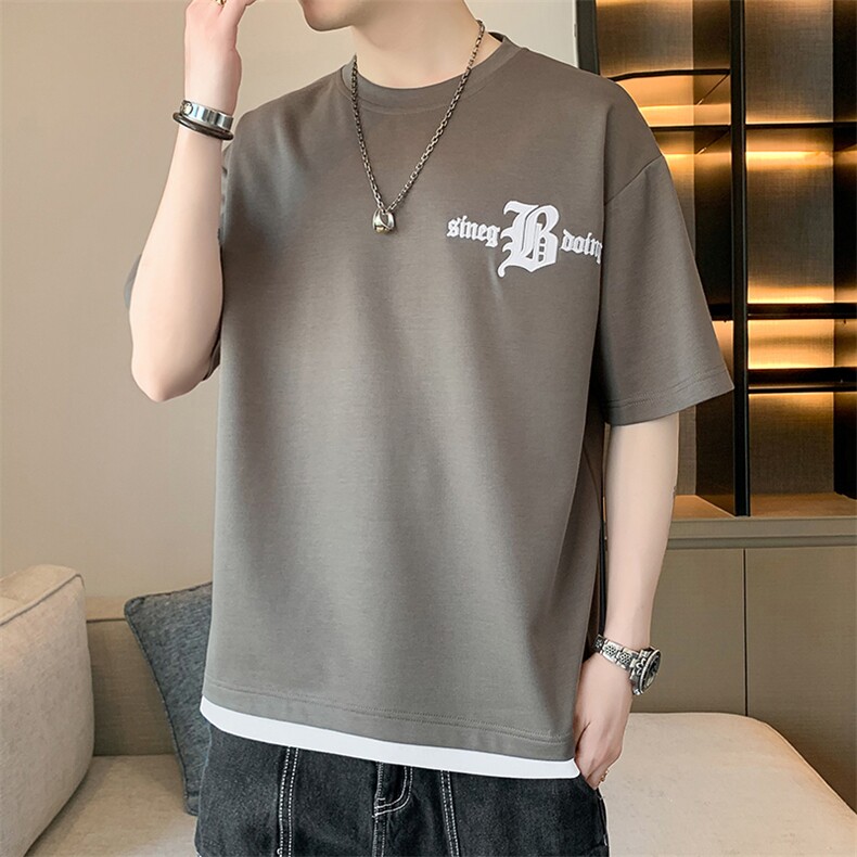冰氧仿棉短袖店主风体恤休闲百搭刺绣纯色男上衣TC3149-P22控48,男装T恤,星座717