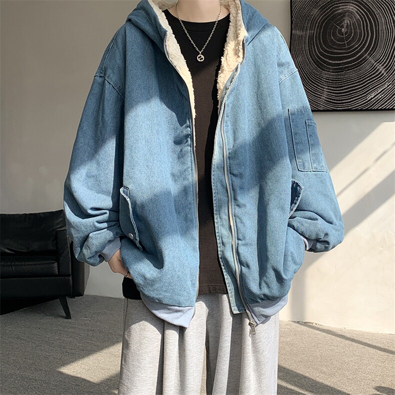 控价158牛仔棉衣男大码加绒羊羔绒牛仔棉服男棉袄NM53328-P140,男装棉衣,电商A040