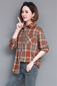 纯棉格子衬衣女款2025新款爆款春秋中老年女士衬衫长袖上衣图片