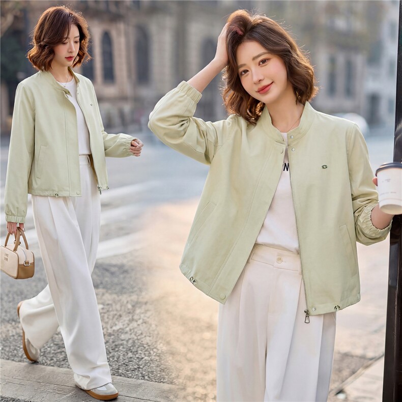 小个子短外套女2026年春季女士短款侧缝插袋立领休闲上衣，女装短外套，悦祺