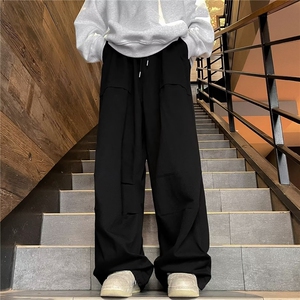 原宿长裤青春流行简约纯色男时尚潮牌印花休闲裤潮运动裤宽松型图片