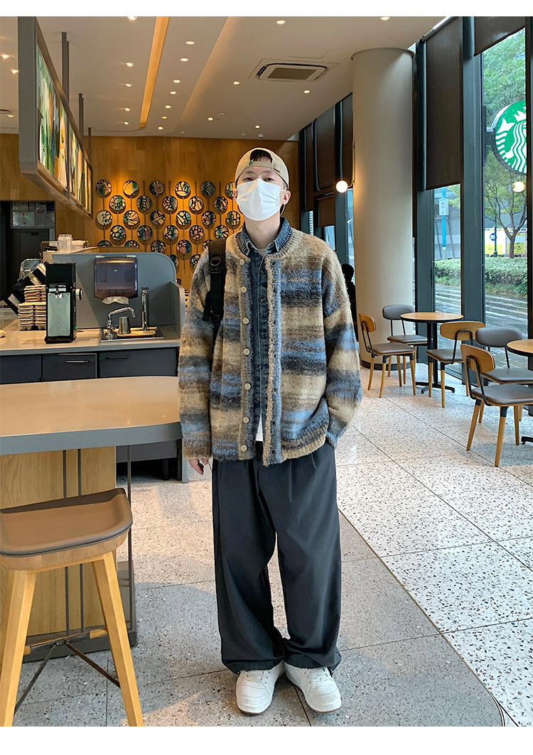 现货~秋冬开衫毛衣男式宽松条纹针织衫外套XZ176A-1--M313P85,男装针织衫/毛衣,星座716A-1（原星座815）