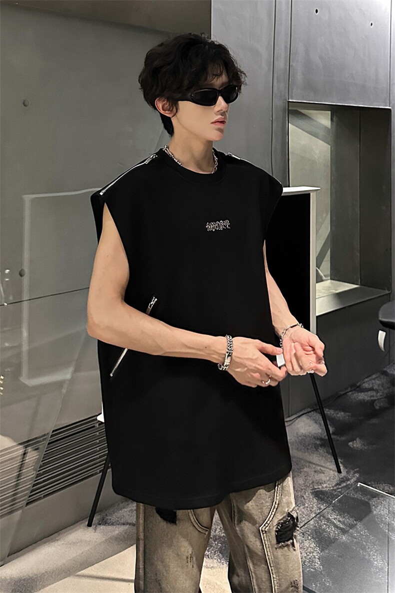 现货拉链设计款高街男垫肩潮男背心坎肩A071-812-P40,男装背心/马甲,电商A071