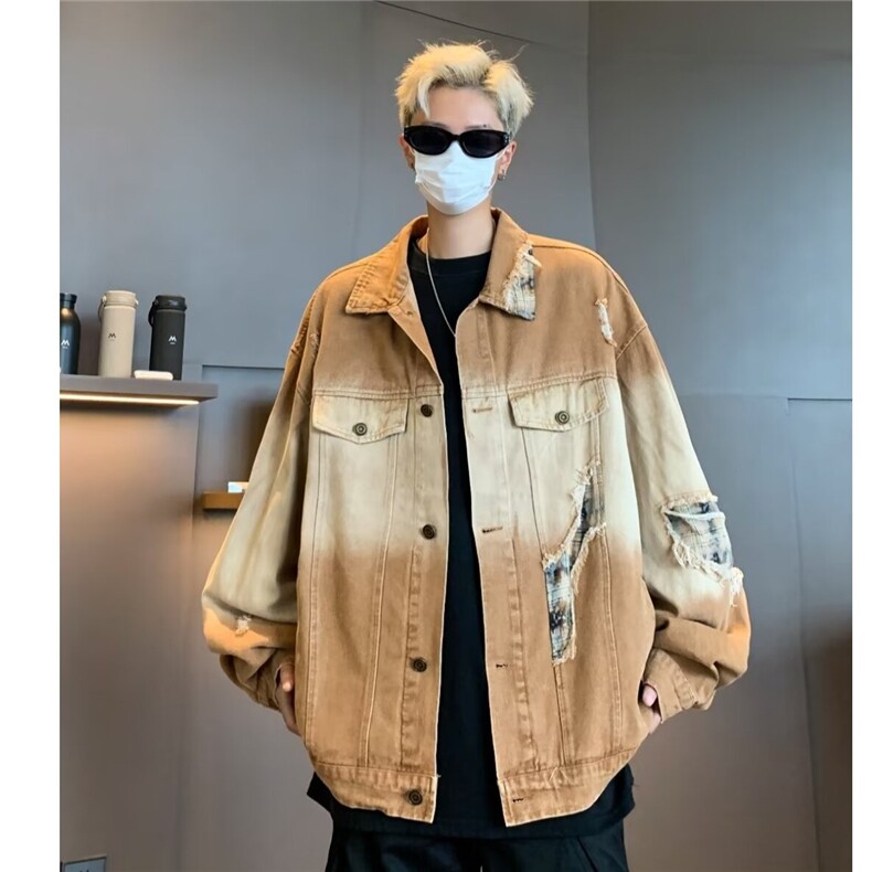 复古高街牛仔外套男早秋季潮慵懒工装夹克宽松上衣夹克JK7142-P85,男装工装外套,星座302B-2