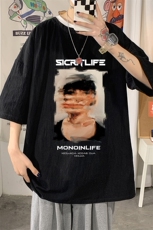YT26213-P30亚麻短袖t恤男大码五分袖男宽松七分袖海报风，男装T恤，电商A040