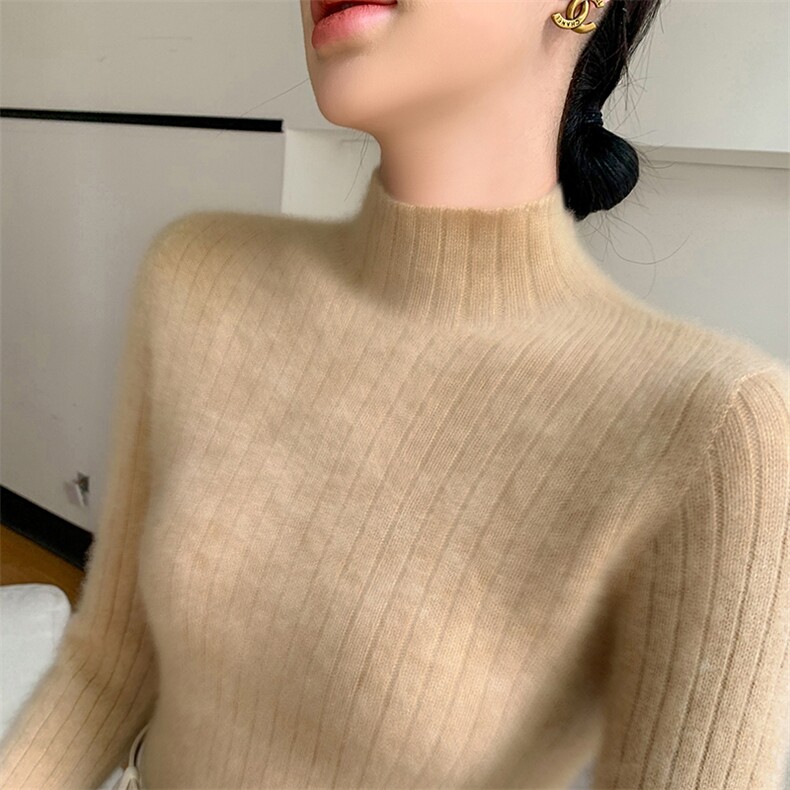 2025年秋季新款百搭女士七针半高领一线套头衫,女装羊绒衫,奥帆羊绒