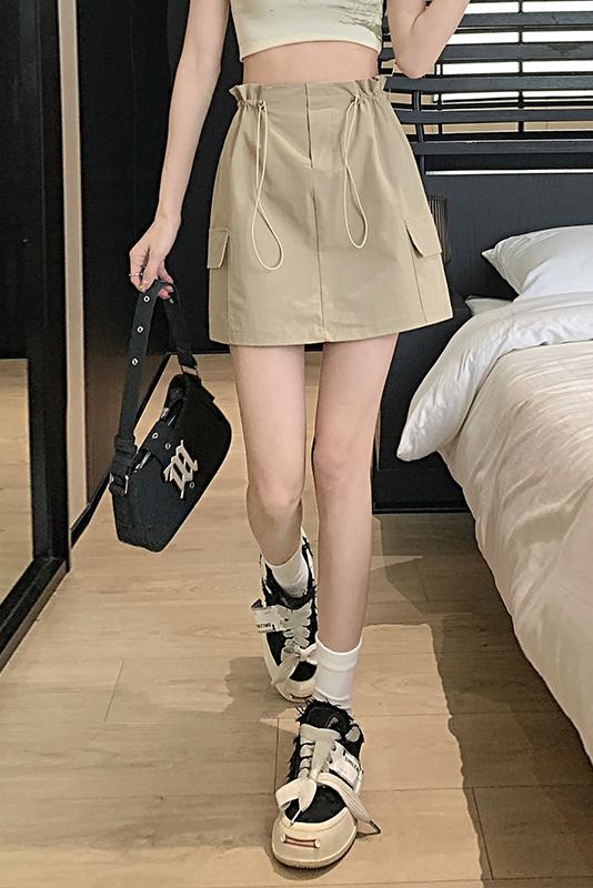 松紧腰辣妹工装半身裙女夏季高腰a字包臀裙子简约防走光短裙,女装半身裙,梦白服饰厂
