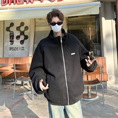 冬季简约纯色加棉毛呢外套男潮流百搭宽松帅气休闲夹克W6327-P70，男装夹克，星座412-2