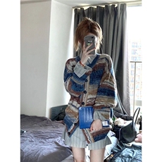 【有货】DMU13-P70撞色拼接毛衣秋季新款宽松彩色渐变针织开衫，男装针织衫/毛衣，星座603-2