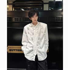 现货25设计感重工男士钉珠领带白色衬衫cs123-p118，男装衬衫，电商B288