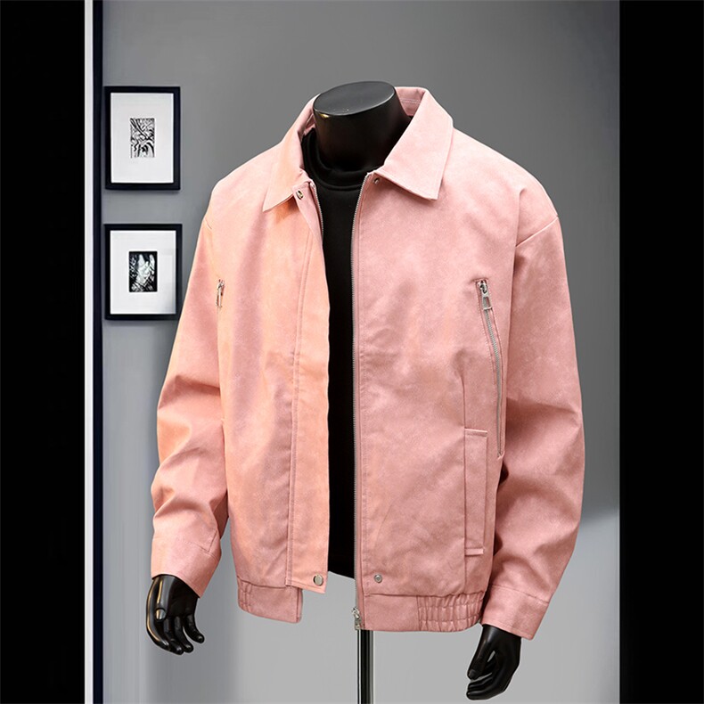 特批65复古港风皮衣夹克外套痞帅拉链小众皮外套翻领皮衣PY2483，男装皮衣，电商A128