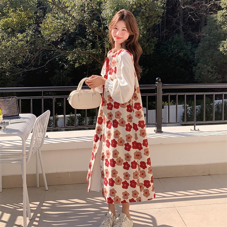 法式甜美碎花罩衫连衣裙套装女春秋2025新款多巴胺流行爆款长裙子,女装连衣裙,2D080