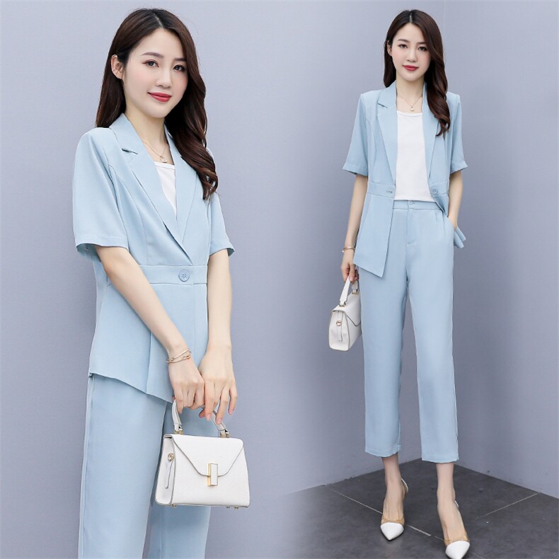 短袖西装套装女2023夏季新款女装韩版时尚ol气质西服两件套套裤潮,女装套装/套裙,慧尚依恋