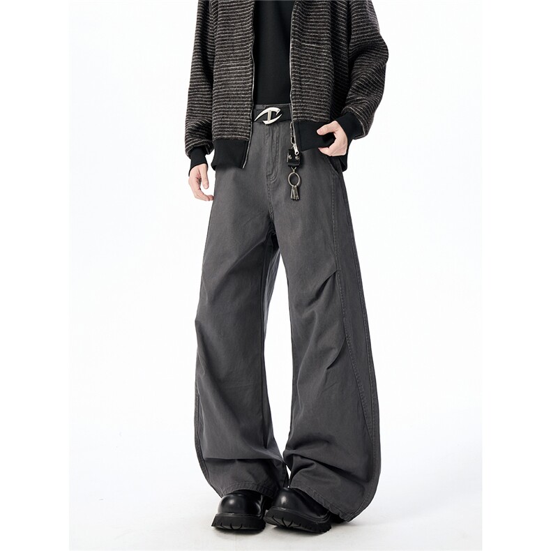 XT093-秋冬高品300g洗褪面料褶位拼接小弯刀休闲裤(P50X88)5，男装休闲裤，电商C315