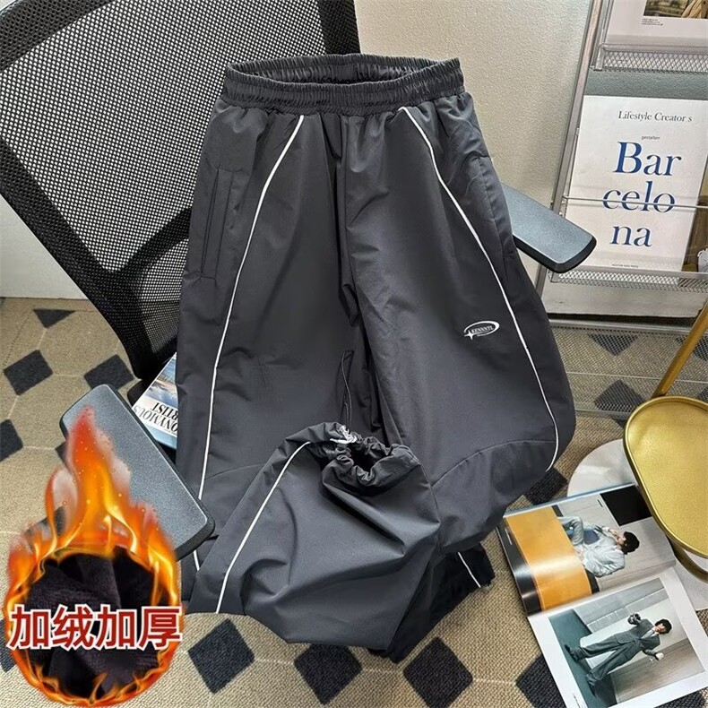 加绒加厚冬款冲锋休闲裤条纹抽绳滑雪登山冲锋保暖长裤H0332 P52图片