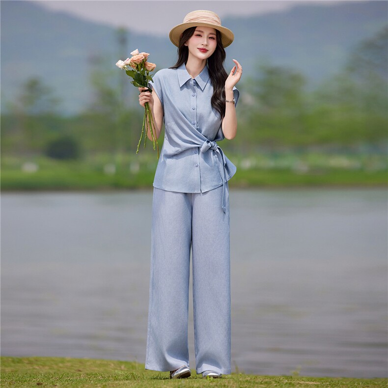 现货2026年夏季休闲风抗皱微弹修身型宽松时尚中青年妈妈两件套,女装套装/套裙,靓衣阁