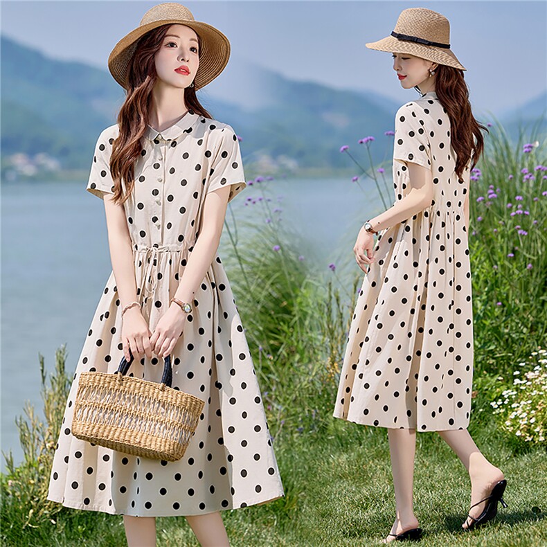高端气质波点棉麻连衣裙2026新款今年流行a字裙巨好看的裙子，女装连衣裙，倪叶myz