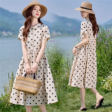 高端气质波点棉麻连衣裙2026新款今年流行a字裙巨好看的裙子，女装连衣裙，倪叶myz