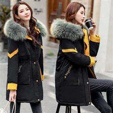 2024冬季新款字母刺绣拼接大毛领拼羽绒棉棉衣备双十一，女装派克服，凝聚力