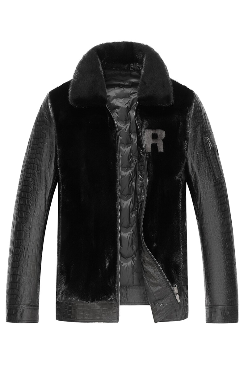 冬季新款海宁羽绒服男鹅绒服牛皮外套拼水貂毛男士皮草P1980,男装皮衣,电商B360